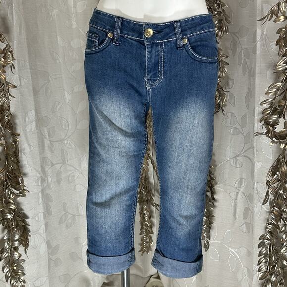 Love Indigo Jean Women's Size 6 Cuffed Capri Stretch Denim Bling Embroidery Pock - Picture 4 of 16